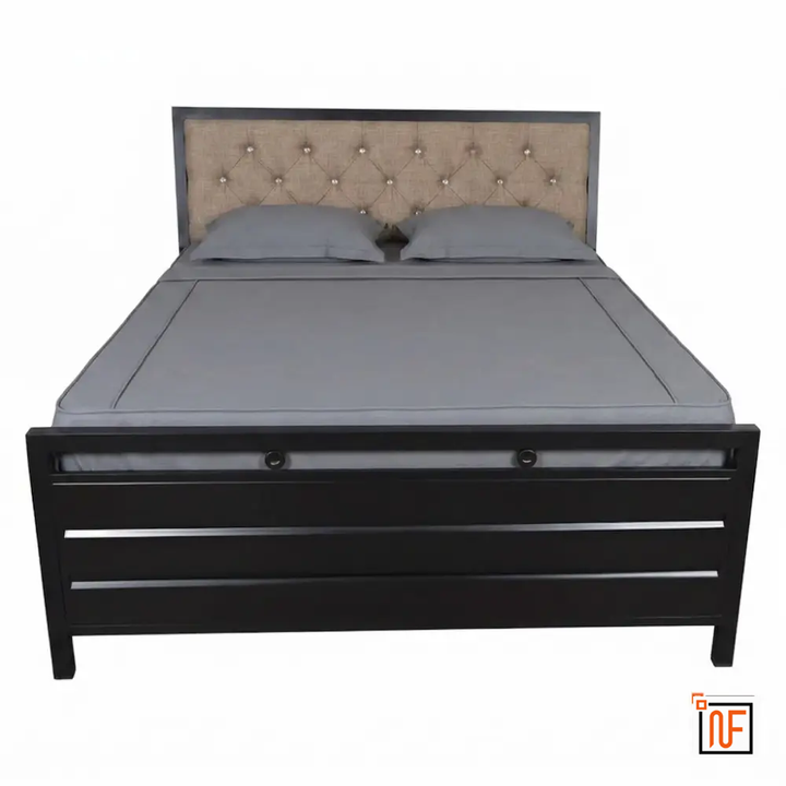 MIRABILIS NAMARIQ: Sanctuary Wrought Iron Metal Bed – With Hydraulic Box Storage & Headboard Cushion – Water Resistant & Anti-Rust Powder Coated Finish - BLACK+2