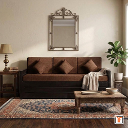 ORBIT NAMARIQ: Carbin Frame Metal Sofa-cum-Bed – Convertible Sofa-cum-Bed - With Hydraulic Box Storage – for Bedroom / Living Room - Water Resistant & Anti-Rust Powder Coated Finish - BLACK-BROWN Combination