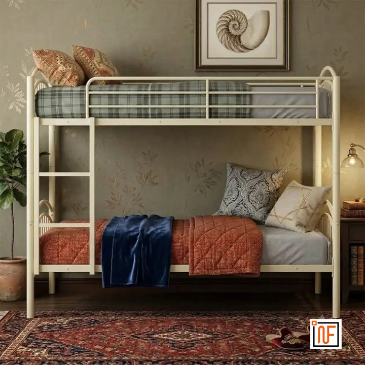 RENFORT NAMARIQ: Twin-Over-Twin, Heavy Duty Metal Bunk Bed – Anti-Rust & Water-Resistant Powder Coated Finish – IVORY+2