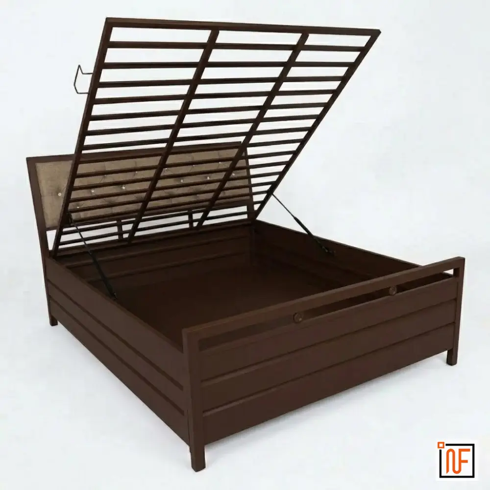 mirabilis-namariq-sanctuary-wrought-iron-metal-bed-with-hydraulic-box-storage-headboard-cushion-water-resistant-anti-rust-powder-coated-finish-brown