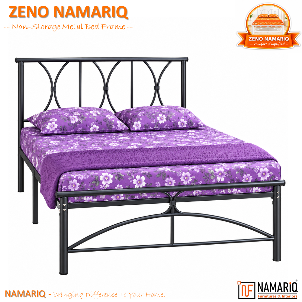 zeno-namariq-solid-wrought-iron-metal-bed-cot-without-inbuilt-storage-box-space-saving-bedroom-furniture-architectural-arched-head-footboard-with-without-mattress-king-queen-single-sizes-powder-coated-black-color