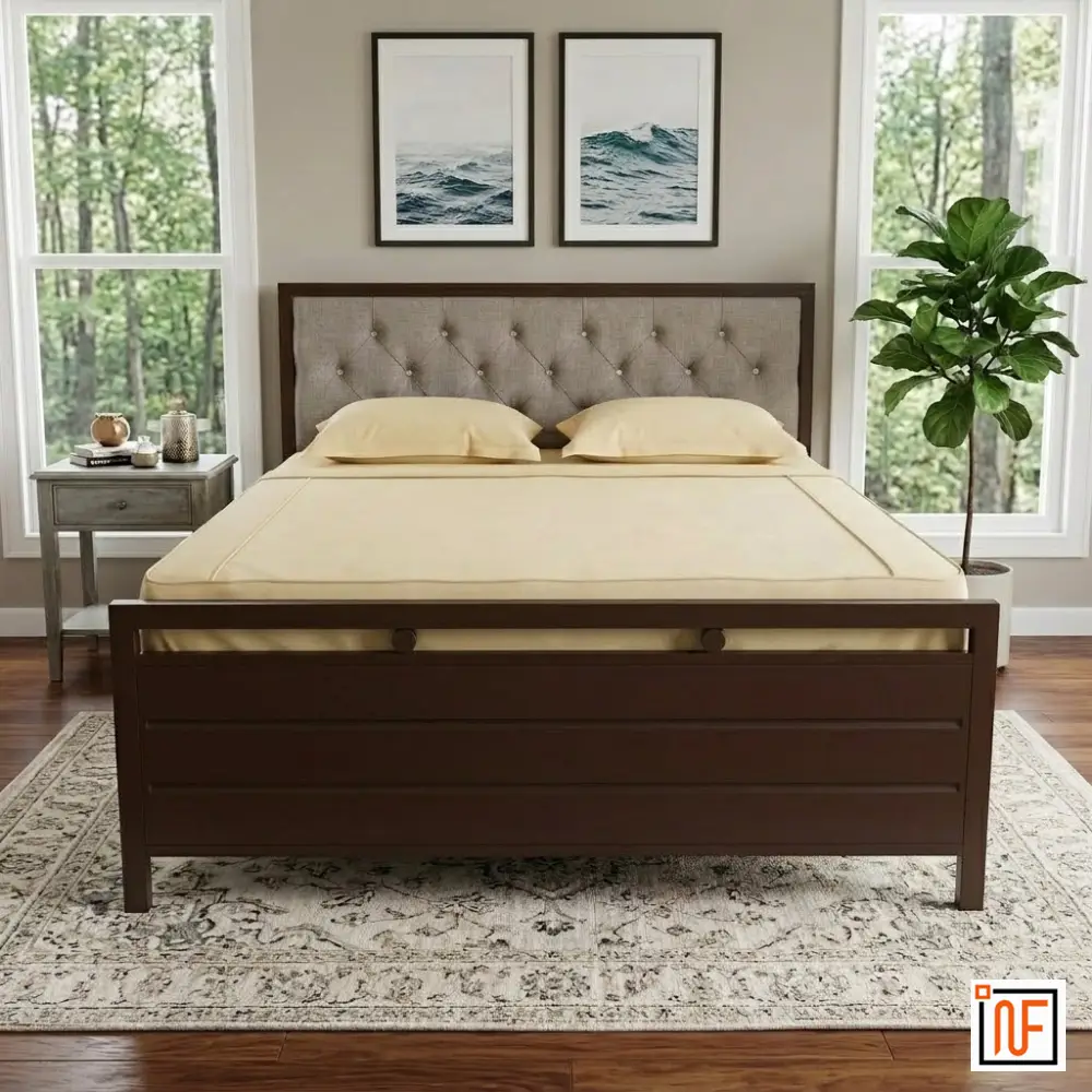 mirabilis-namariq-sanctuary-wrought-iron-metal-bed-with-hydraulic-box-storage-headboard-cushion-water-resistant-anti-rust-powder-coated-finish-brown