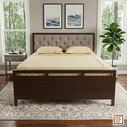 MIRABILIS NAMARIQ: Sanctuary Wrought Iron Metal Bed – With Hydraulic Box Storage & Headboard Cushion – Water Resistant & Anti-Rust Powder Coated Finish - BROWN
