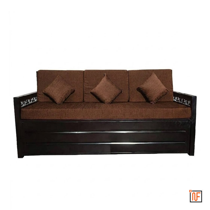 ORBIT NAMARIQ: Carbin Frame Metal Sofa-cum-Bed – Convertible Sofa-cum-Bed - With Hydraulic Box Storage – for Bedroom / Living Room - Water Resistant & Anti-Rust Powder Coated Finish - BLACK-BROWN Combination+2