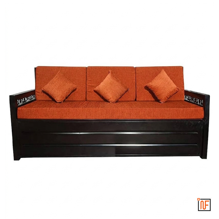 ORBIT NAMARIQ: Carbin Frame Metal Sofa-cum-Bed – Convertible Sofa-cum-Bed - With Hydraulic Box Storage – for Bedroom / Living Room - Water Resistant & Anti-Rust Powder Coated Finish - BLACK-ORANGE Combination+2
