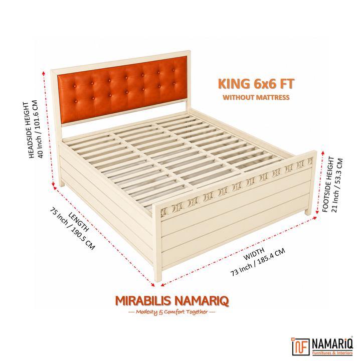 MIRABILIS NAMARIQ: Heavy Duty Hydraulic Storage Metal Bed Frame | Tufted Cushion Headboard | Bedroom Furniture | Easy Assembly | Premium Powder Coated | KING, QUEEN, SINGLE Sizes | BROWN Color