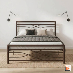 ZAYUSH NAMARIQ: Stylish Sleek Wrought Iron Metal Bed for Bedroom - Without Inbuilt Storage – Water Resistant & Anti-Rust Powder Coated Finish - BROWN