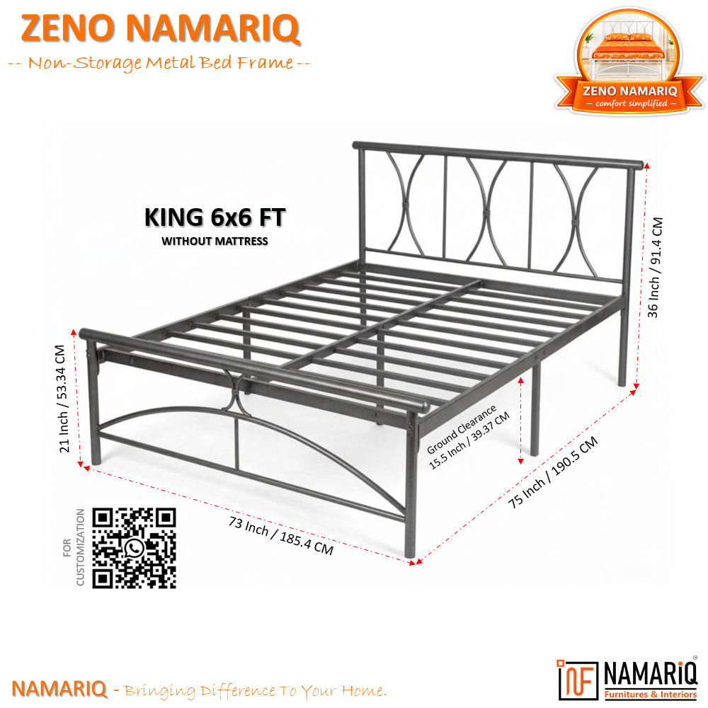 zeno-namariq-solid-wrought-iron-metal-bed-cot-without-inbuilt-storage-box-space-saving-bedroom-furniture-architectural-arched-head-footboard-with-without-mattress-king-queen-single-sizes-powder-coated-grey-color