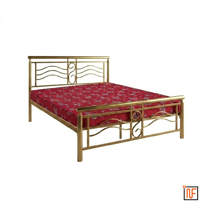 ZEPHYR NAMARIQ: Modern Sleek Wavey Wrought Iron Metal Bed, Cot for Bedroom - Without Inbuilt Storage – Water Resistant & Anti-Rust Powder Coated Finish - GOLDEN+2