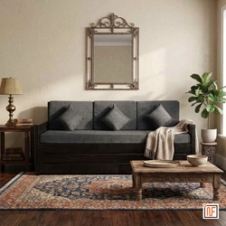 ORBIT NAMARIQ: Carbin Frame Metal Sofa-cum-Bed – Convertible Sofa-cum-Bed - With Hydraulic Box Storage – for Bedroom / Living Room - Water Resistant & Anti-Rust Powder Coated Finish - BLACK-GREY Combination
