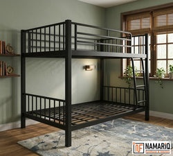 KIDMANIA NAMARIQ: Twin-Over-Twin, Heavy Duty Metal Bunk Bed Without Storage Box, Designed For Kids, Teenagers And Adult Siblings - BLACK Color (Without Mattress)