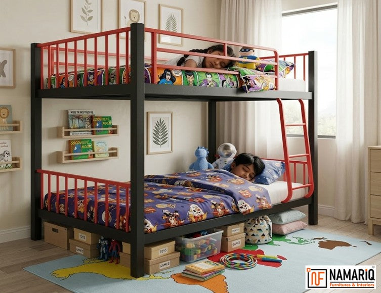 kidmania-namariq-twin-over-twin-heavy-duty-metal-bunk-bed-without-storage-box-designed-for-kids-teenagers-and-adult-siblings-black-red-color-without-mattress
