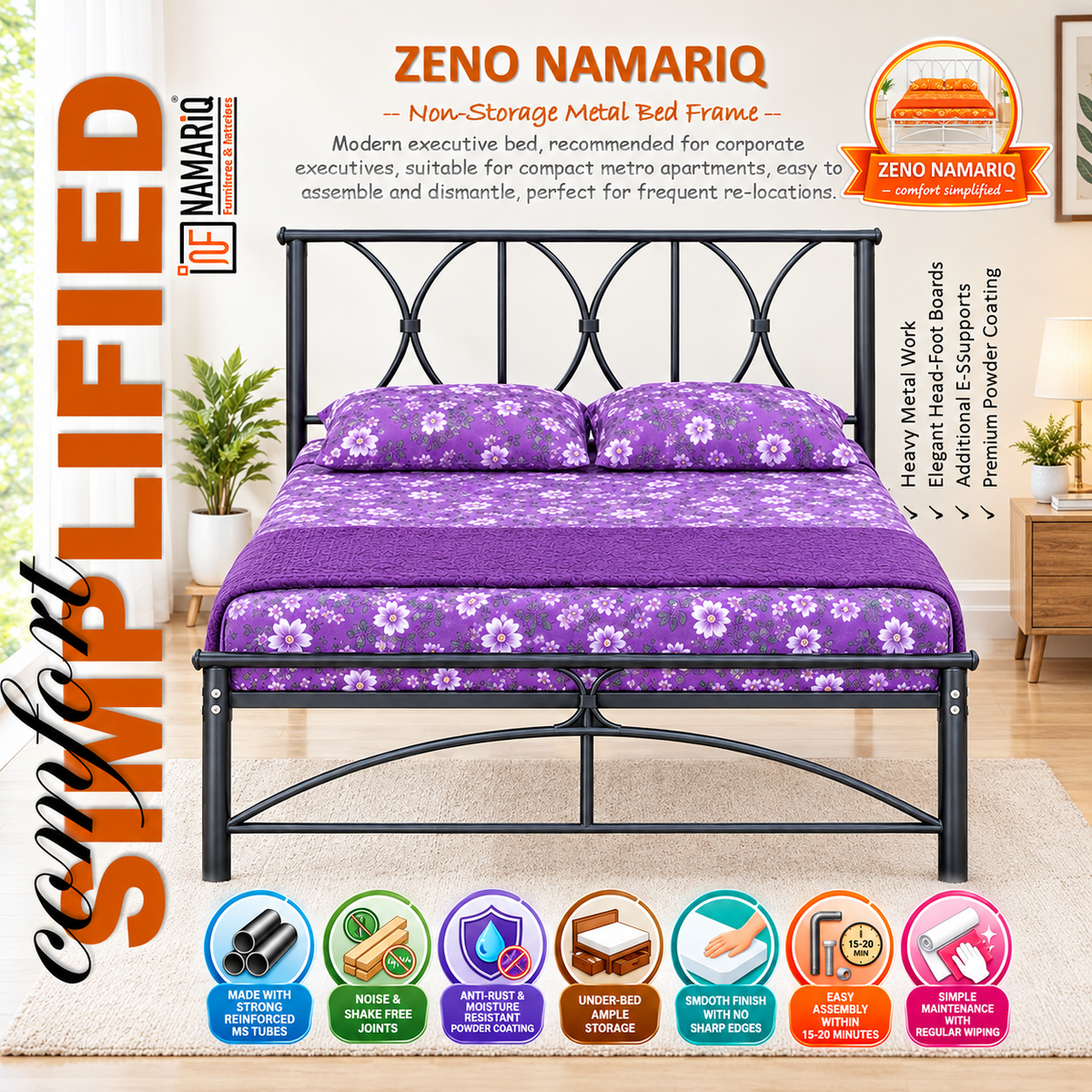 zeno-namariq-solid-wrought-iron-metal-bed-cot-without-inbuilt-storage-box-space-saving-bedroom-furniture-architectural-arched-head-footboard-with-without-mattress-king-queen-single-sizes-powder-coated-black-color