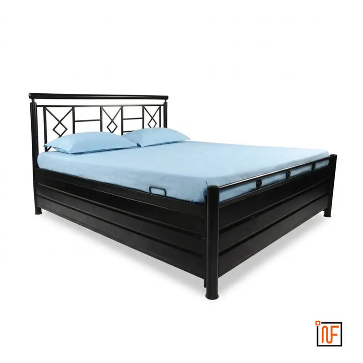 MIRUS NAMARIQ: Modern Minimalist Designed Wrought Iron Metal Bed – With Hydraulic Box Storage – Water Resistant & Anti-Rust Powder Coated Finish - BLACK+2